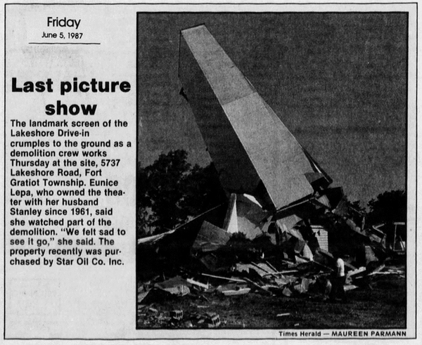 Lakeshore Drive-In Theatre - Screen Comes Down June 1987